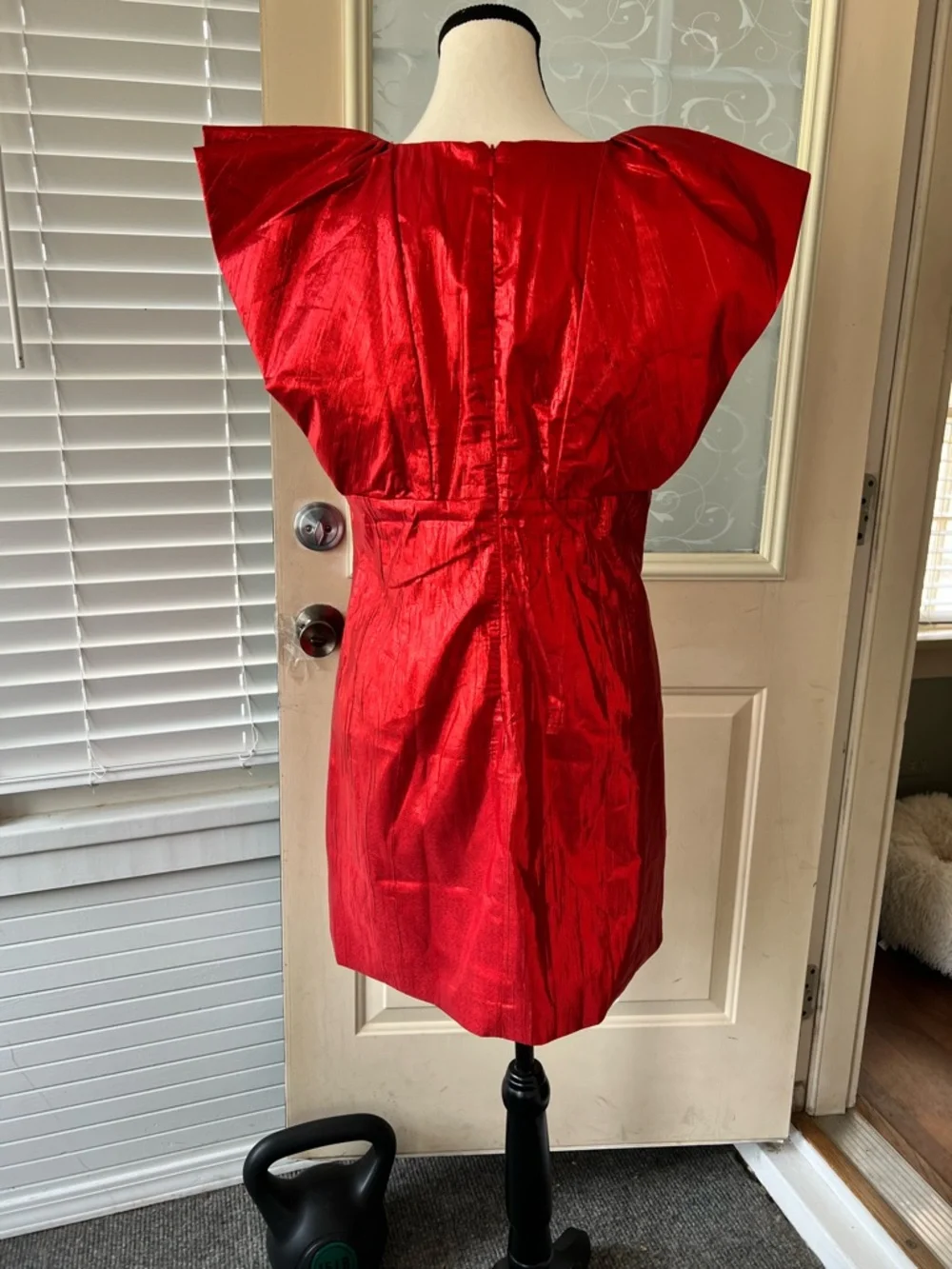 Hyacinth House sz L Tanya mini dress in red metallic with extended ruffle detail